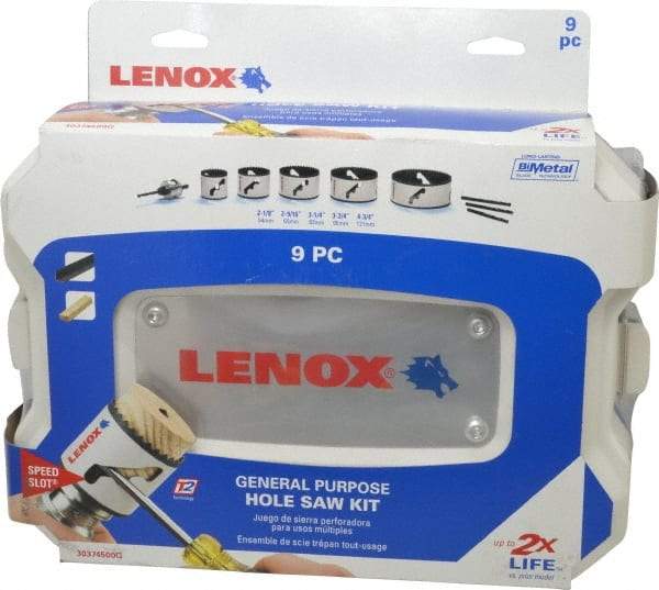 Lenox - 9 Piece, 2-1/8" to 4-3/4" Saw Diam, General Purpose Hole Saw Kit - Bi-Metal, Includes 5 Hole Saws - All Tool & Supply