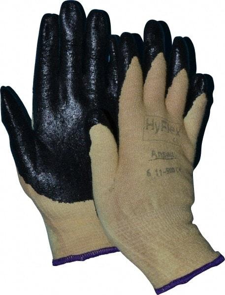 Ansell - Size XS (6), ANSI Cut Lvl 2, Abrasion Lvl 3, Nitrile Coated Cut Resistant Gloves - Palm & Fingers Coated, Kevlar Lining, Knit Wrist, Black/Yellow, Paired - All Tool & Supply