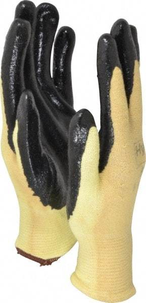 Ansell - Size L (9), ANSI Cut Lvl 2, Abrasion Lvl 3, Nitrile Coated Cut Resistant Gloves - Palm & Fingers Coated, Kevlar Lining, Knit Wrist, Black/Yellow, Paired - All Tool & Supply