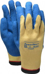 Ansell - Size XL (10), ANSI Cut Lvl 2, Abrasion Lvl 4, Natural Rubber Latex Coated Cut Resistant Gloves - Palm & Fingers Coated, Kevlar Lining, Knit Wrist, Blue/Yellow, Paired - All Tool & Supply