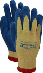 Ansell - Size S (7), ANSI Cut Lvl 2, Abrasion Lvl 4, Natural Rubber Latex Coated Cut Resistant Gloves - Palm & Fingers Coated, Kevlar Lining, Knit Wrist, Blue/Yellow, Paired - All Tool & Supply