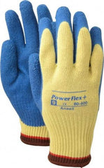 Ansell - Size L (9), ANSI Cut Lvl 2, Abrasion Lvl 4, Natural Rubber Latex Coated Cut Resistant Gloves - Palm & Fingers Coated, Kevlar Lining, Knit Wrist, Blue/Yellow, Paired - All Tool & Supply