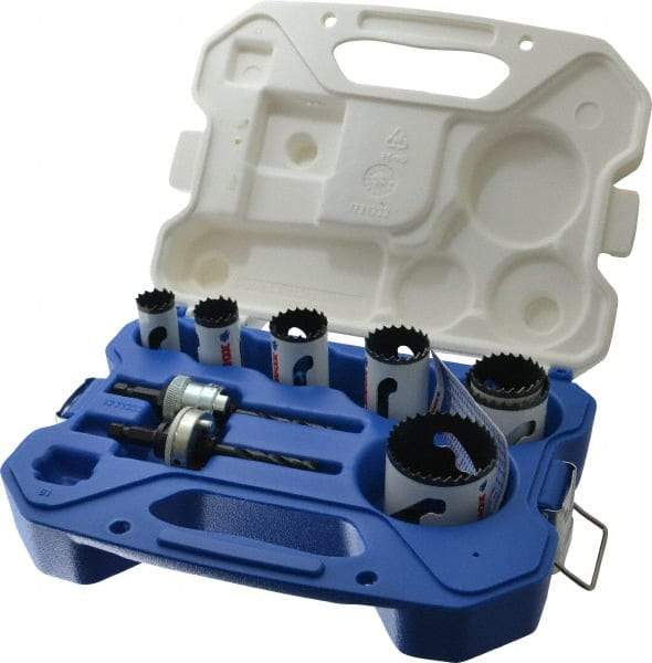 Lenox - 9 Piece, 7/8" to 2-1/8" Saw Diam, Contractor's Hole Saw Kit - Bi-Metal, Includes 7 Hole Saws - All Tool & Supply
