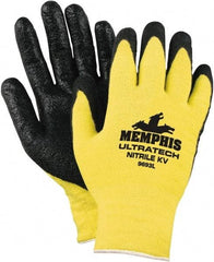 MCR Safety - Size M, ANSI Cut Lvl A2, Puncture Lvl 2, Abrasion Lvl 3, Cut & Puncture Resistant Gloves - Palm Coated, Yellow/Black - All Tool & Supply