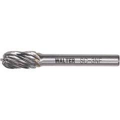 WALTER Surface Technologies - 1/2" Cut Diam, 1/4" Shank Diam, Cylinder Ball End Head Double Cut Burr - Carbide, 1" LOC - All Tool & Supply