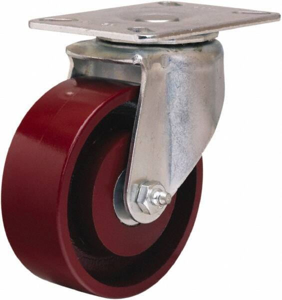 Hamilton - 4" Diam x 1-1/2" Wide x 5-1/16" OAH Top Plate Mount Swivel Caster - Cast Iron, 400 Lb Capacity, Straight Roller Bearing, 3-1/8 x 4-1/8" Plate - All Tool & Supply