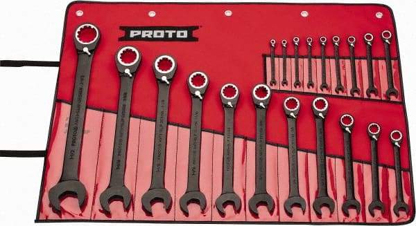 Proto - 20 Piece, 7/32" to 1-1/2", 12 Point Combination Wrench Set - Inch Measurement Standard, Black/Chrome Finish, Comes in Pouch - All Tool & Supply