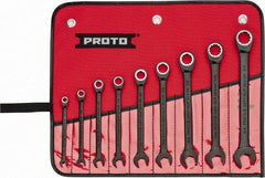 Proto - 9 Piece, 1/4" to 3/4", Ratcheting Combination Wrench Set - 12 Point, Black/Chrome Finish, Comes in Pouch - All Tool & Supply