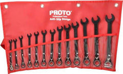 Proto - 13 Piece, 7mm to 19mm, 12 Point Combination Wrench Set - Metric Measurement Standard, Black/Chrome Finish, Comes in Pouch - All Tool & Supply