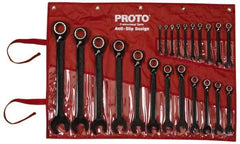 Proto - 22 Piece, 6mm to 36mm, 12 Point Combination Wrench Set - Metric Measurement Standard, Black/Chrome Finish, Comes in Pouch - All Tool & Supply