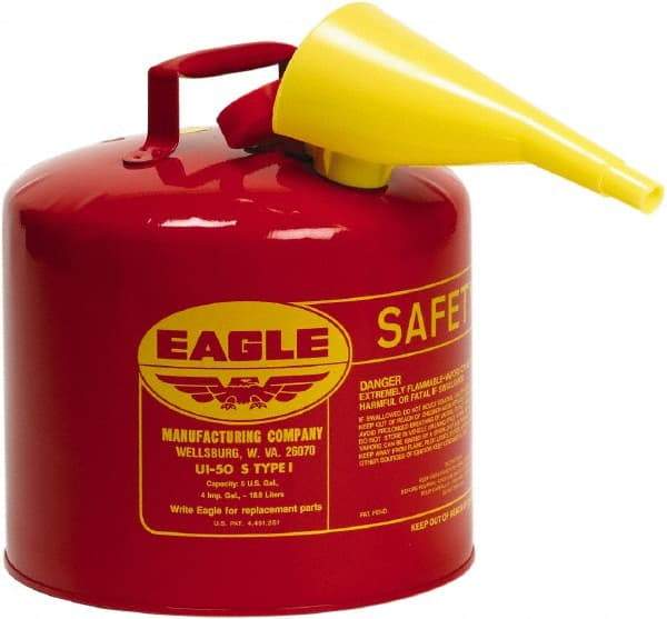 Eagle - 5 Gal Galvanized Steel Type I Safety Can - 13-1/2" High x 12-1/2" Diam, Red - All Tool & Supply