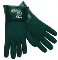 MCR Safety - Size L (9.5), 14" Long, 59 mil Thick, Supported, PVC Chemical Resistant Gloves - Textured Finish, Cotton Jersey Lined, Gauntlet Cuff, Green - All Tool & Supply