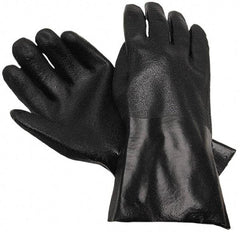 MCR Safety - Size L (9), 12" Long, 59 mil Thick, Supported, PVC Chemical Resistant Gloves - Textured Finish, Jersey Lined, Gauntlet Cuff, Black - All Tool & Supply