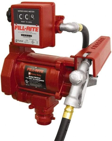 Tuthill - 20 GPM, 3/4" Hose Diam, AC Tank Pump with Manual Nozzle & 807C Meter - 1-1/4" Inlet, 3/4" Outlet, 115 Volts, 12' Hose Length, 1/3 hp - All Tool & Supply