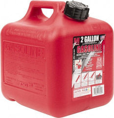 Made in USA - 2 Gal High Density Polyethylene Spill-Proof CARB Gas Can - 9-3/4" High x 9-1/4" Diam, Red - All Tool & Supply