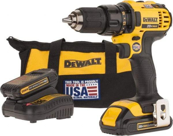 DeWALT - 20 Volt 1/2" Chuck Pistol Grip Handle Cordless Drill - 0-600 & 0-2000 RPM, Keyless Chuck, Reversible, 2 Lithium-Ion Batteries Included - All Tool & Supply