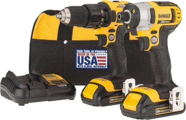 DeWALT - 9 Piece 20 Volt Cordless Tool Combination Kit - Includes 1/2" Drill/Driver & 1/4" Impact Driver, Lithium-Ion Battery Included - All Tool & Supply