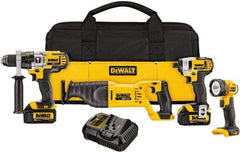 DeWALT - 10 Piece 20 Volt Cordless Tool Combination Kit - Includes 1/2" Hammerdrill, 1/4" Impact Driver & Reciprocating Saw & LED Worklight, Lithium-Ion Battery Included - All Tool & Supply