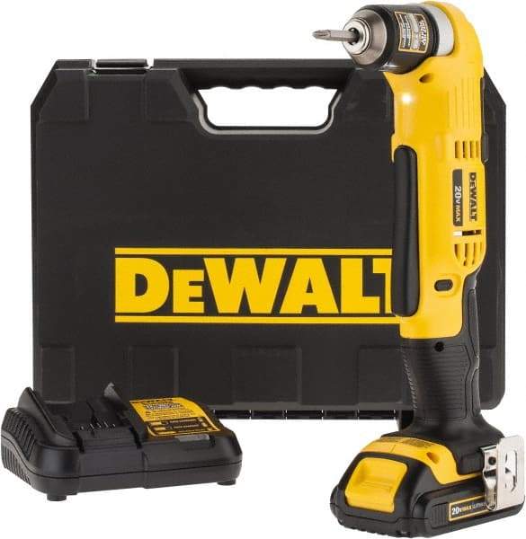 DeWALT - 20 Volt 3/8" Chuck Right Angle Handle Cordless Drill - 0-650 & 0-2000 RPM, Keyless Chuck, Reversible, 1 Lithium-Ion Battery Included - All Tool & Supply