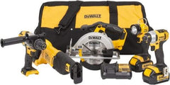 DeWALT - 12 Piece 20 Volt Cordless Tool Combination Kit - Includes 1/2" Hammerdrill, 1/4" Impact Driver, Reciprocating Saw, 6-1/2" Circular Saw & LED Worklight, Lithium-Ion Battery Included - All Tool & Supply