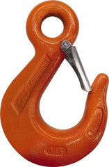 CM - Chain Grade 100, 4,300 Lbs. Load Limit Eye Sling Hook with Latch - 2-1/2 Inch Hook Throat, 4-3/4 Inch Reach, 0.63 Inch Eye Inside Diameter, 9/32 Inch Chain Diameter, 6.45 Inch Overall Length, 0.47 Inch Eye Thickness - All Tool & Supply