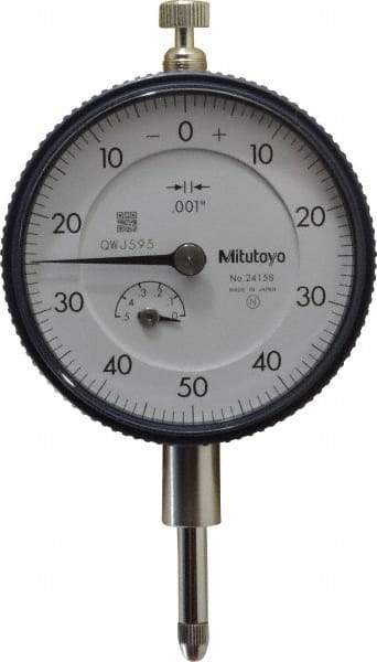 Mitutoyo - 1/2" Range, 0-50-0 Dial Reading, 0.001" Graduation Dial Drop Indicator - 2-1/4" Dial, 0.1" Range per Revolution, 0.001" Accuracy, Revolution Counter - All Tool & Supply