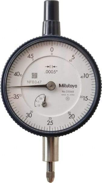 Mitutoyo - 1/8" Range, 0-50 Dial Reading, 0.0005" Graduation Dial Drop Indicator - 2-1/4" Dial, 0.05" Range per Revolution, 0.0005" Accuracy, Revolution Counter - All Tool & Supply