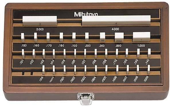 Mitutoyo - 36 Piece, 0.05 to 4", Grade 0, Ceramic Gage Block Set - Square, 12µ (4"), 5µ (0.05-0.4"), 6µ (0.45-1"), 8µ (2") Tolerance - All Tool & Supply