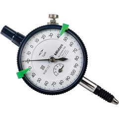 Mitutoyo - 1mm Range, 0-100-0 Dial Reading, 0.001mm Graduation Dial Drop Indicator - 57mm Dial, 0.2mm Range per Revolution, 0.005mm Accuracy, Revolution Counter - All Tool & Supply