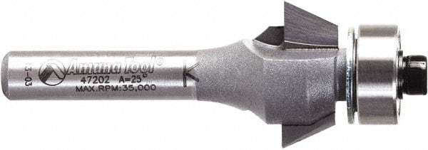 Amana Tool - 3/4" Cut Diam, 9/32" Length of Cut, 2 Flute Chamfer Edge Profile Router Bit - Carbide-Tipped, 1/4" Shank Diam, 2-3/32" OAL, Uncoated - All Tool & Supply