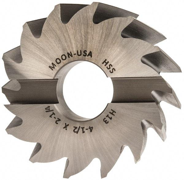 Made in USA - 4-1/2" Diam, 1-1/2" Arbor Hole Diam, 2-1/4" Length of Cut, 14 Flute, High Speed Steel, Finisher Shell End Mill - Right Hand Cut, Right Hand Spiral Flute, Uncoated - All Tool & Supply