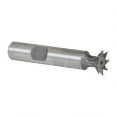 Made in USA - 1/2" Diam x 1/8" Width of Cut, 45° Included Angle, Cobalt Dovetail Cutter - 3/8" Shank Diam, 2" Shank Length, 2-1/8" Overall Length, Weldon Flat, Uncoated - All Tool & Supply