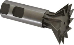 Made in USA - 2-1/4" Diam x 11/16" Width of Cut, 45° Included Angle, High Speed Steel Dovetail Cutter - 1" Shank Diam, 3-1/16" Shank Length, 3-3/4" Overall Length, Weldon Flat, Uncoated - All Tool & Supply