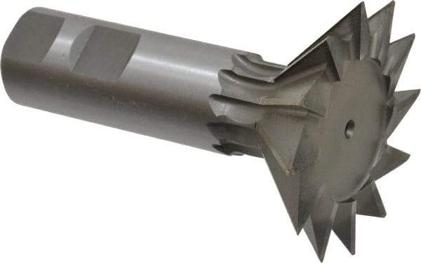 Made in USA - 2-1/2" Diam x 3/4" Width of Cut, 45° Included Angle, High Speed Steel Dovetail Cutter - 1" Shank Diam, 3" Shank Length, 3-3/4" Overall Length, Weldon Flat, Uncoated - All Tool & Supply