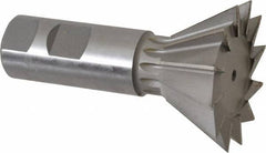 Made in USA - 2-1/4" Diam x 1-1/16" Width of Cut, 60° Included Angle, High Speed Steel Dovetail Cutter - 1" Shank Diam, 3-3/4" Overall Length, Weldon Flat, Uncoated - All Tool & Supply