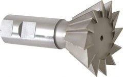 Made in USA - 2-1/2" Diam x 1-1/8" Width of Cut, 60° Included Angle, High Speed Steel Dovetail Cutter - 1" Shank Diam, 3-3/4" Overall Length, Weldon Flat, Uncoated - All Tool & Supply