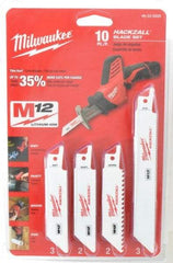 Milwaukee Tool - 10 Piece, 4" Long x 0.035" Thick, Bi-Metal Reciprocating Saw Blade Set - Straight Profile, 6 to 24 Teeth per Inch - All Tool & Supply