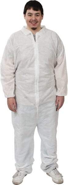 PRO-SAFE - Size XL SMS Chemical Resistant Coveralls - White, Zipper Closure, Elastic Cuffs, Elastic Ankles, Serged Seams, ISO Class 6 - All Tool & Supply