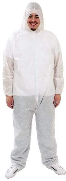 PRO-SAFE - Size 3XL SMS Chemical Resistant Coveralls - White, Zipper Closure, Elastic Cuffs, Open Ankles, Serged Seams, ISO Class 6 - All Tool & Supply