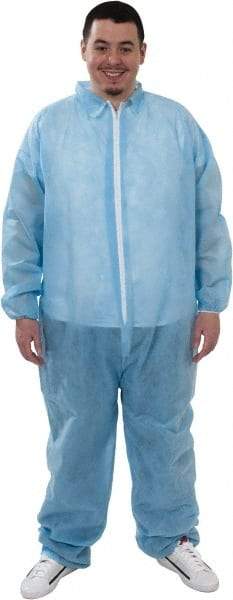 PRO-SAFE - Size XL Polypropylene General Purpose Coveralls - Blue, Zipper Closure, Elastic Cuffs, Elastic Ankles, Serged Seams, ISO Class 7 - All Tool & Supply