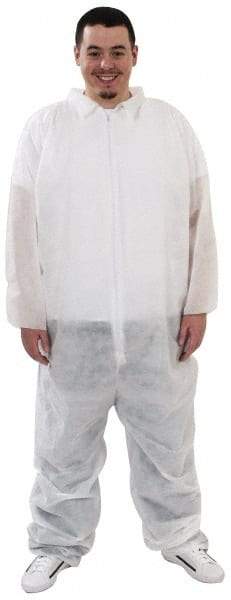 PRO-SAFE - Size 3XL Polypropylene General Purpose Coveralls - White, Zipper Closure, Elastic Cuffs, Elastic Ankles, Serged Seams, ISO Class 7 - All Tool & Supply