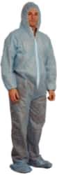 PRO-SAFE - Size M Polypropylene General Purpose Coveralls - Blue, Zipper Closure, Elastic Cuffs, Open Ankles, Serged Seams, ISO Class 7 - All Tool & Supply