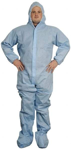 PRO-SAFE - Size 4XL SMS General Purpose Coveralls - Blue, Zipper Closure, Elastic Cuffs, Open Ankles, Serged Seams, ISO Class 6 - All Tool & Supply