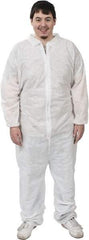 PRO-SAFE - Size L SMS General Purpose Coveralls - White, Zipper Closure, Elastic Cuffs, Elastic Ankles, Serged Seams, ISO Class 6 - All Tool & Supply