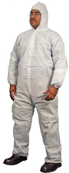 PRO-SAFE - Size 4XL Polypropylene General Purpose Coveralls - White, Zipper Closure, Elastic Cuffs, Open Ankles, Serged Seams, ISO Class 7 - All Tool & Supply