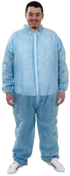 PRO-SAFE - Size 2XL Polypropylene General Purpose Coveralls - Blue, Zipper Closure, Elastic Cuffs, Elastic Ankles, Serged Seams, ISO Class 7 - All Tool & Supply