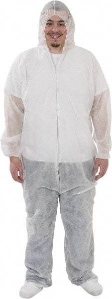 PRO-SAFE - Size 2XL Polypropylene General Purpose Coveralls - White, Zipper Closure, Elastic Cuffs, Open Ankles, Serged Seams, ISO Class 7 - All Tool & Supply