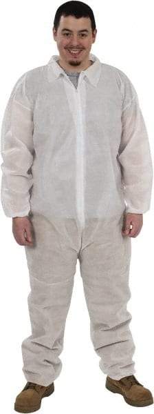 PRO-SAFE - Size M Polypropylene General Purpose Coveralls - White, Zipper Closure, Elastic Cuffs, Elastic Ankles, Serged Seams, ISO Class 7 - All Tool & Supply