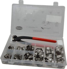 Oetiker - 124 Piece, 5/16 to 1" Diam, 2-Ear Service Clamp Kit - 123 Clamps & 1 Stainless Steel Side Jaw Pincer - All Tool & Supply