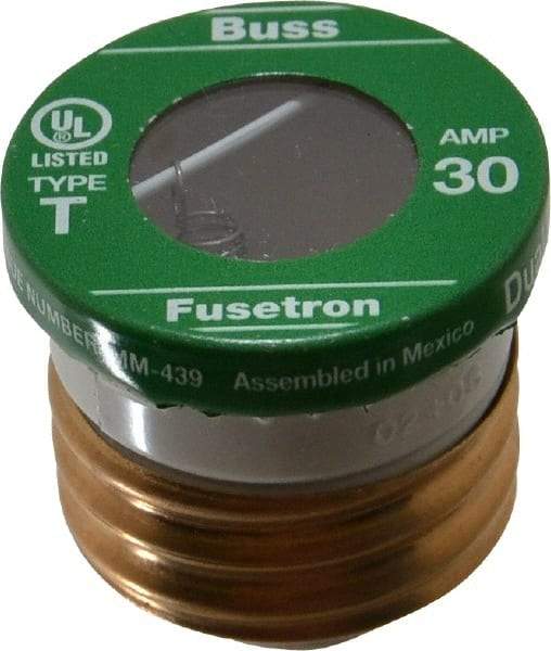 Cooper Bussmann - 125 VAC, 30 Amp, Time Delay Plug Fuse - Fuse Holder Mount, 2.38" OAL, 10 (RMS Symmetrical) kA Rating, 2-1/4" Diam - All Tool & Supply